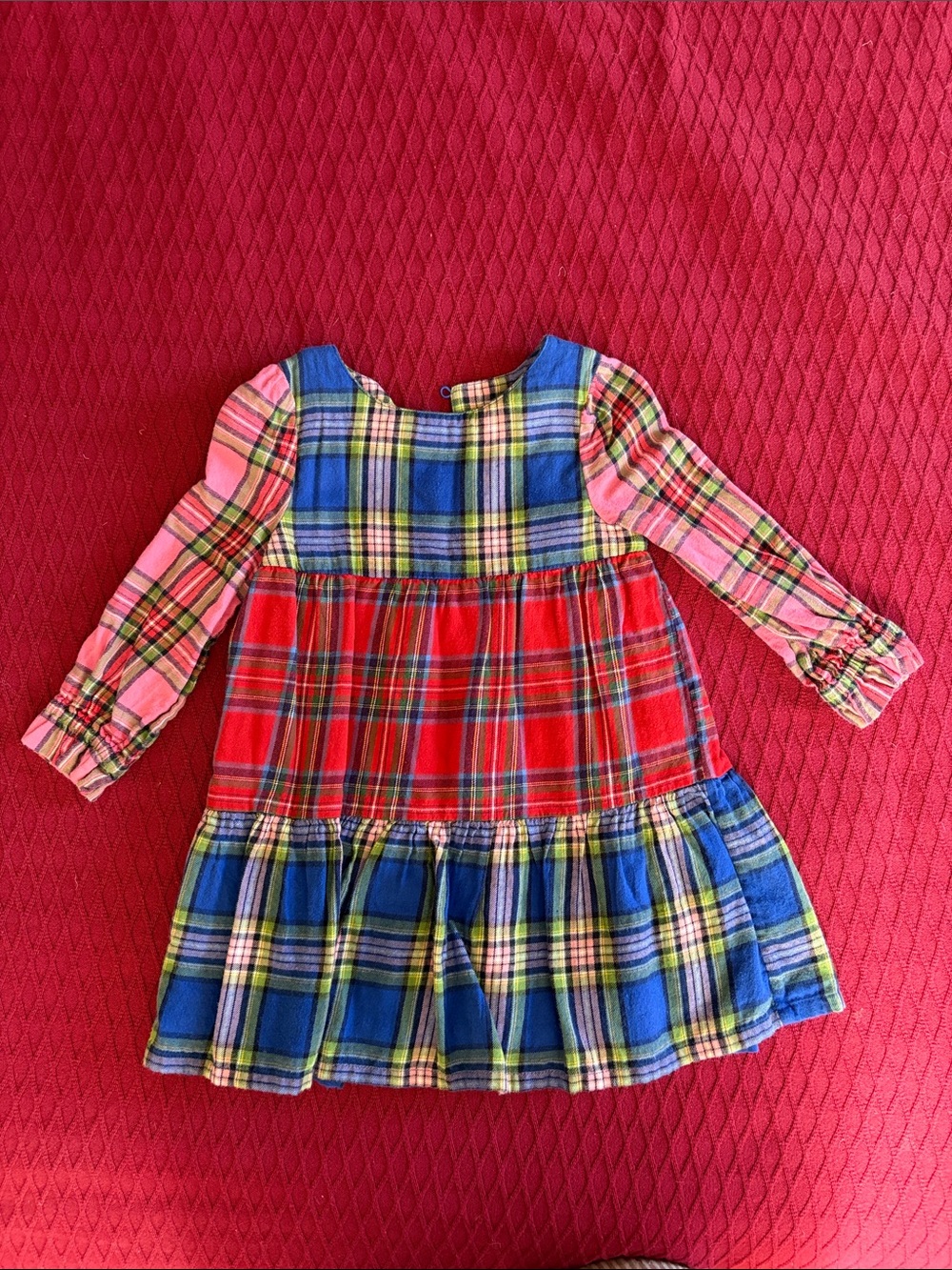 Mini Boden Girls Plaid Tiered Dress 2-3Y Holiday
